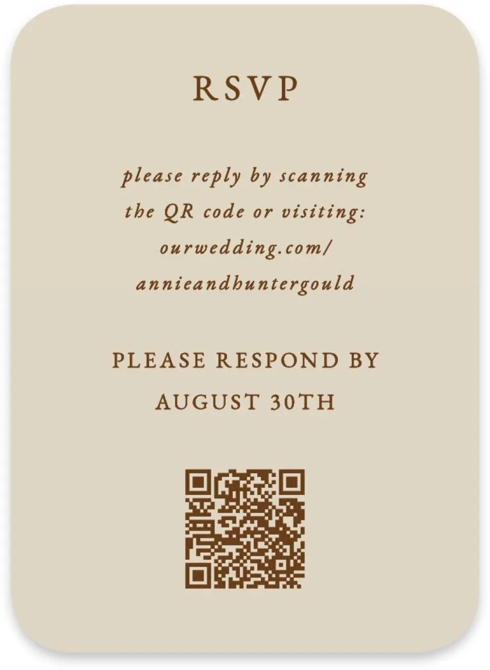 This is a 4½" x 3¼" Wedding Invitation RSVP Postcard called Cedarhill Crossing printed in full color on Luxe Satin paper