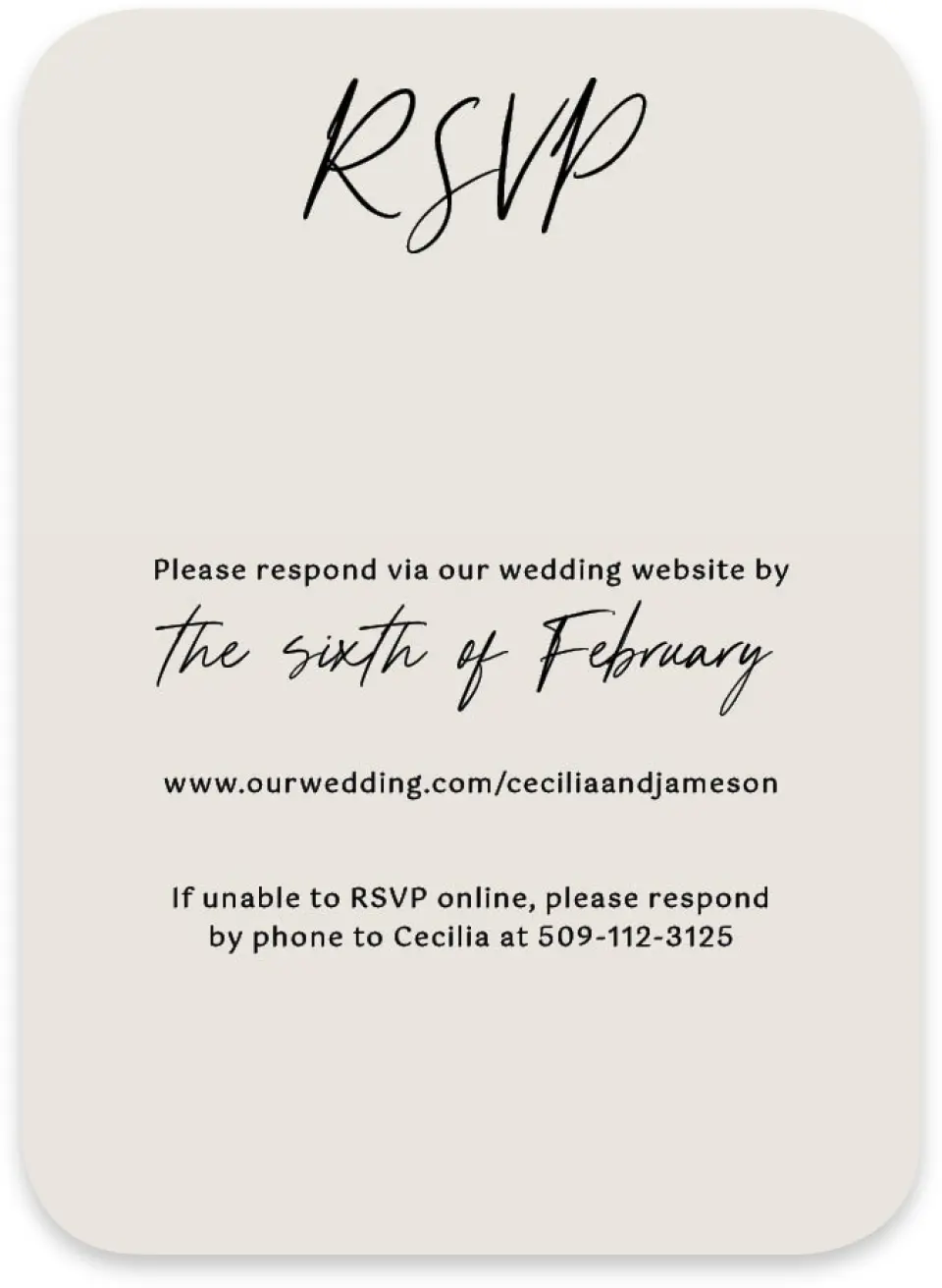 This is a 4½" x 3¼" Wedding Invitation RSVP Postcard called Nazareth & Stone printed in full color on Luxe Satin paper