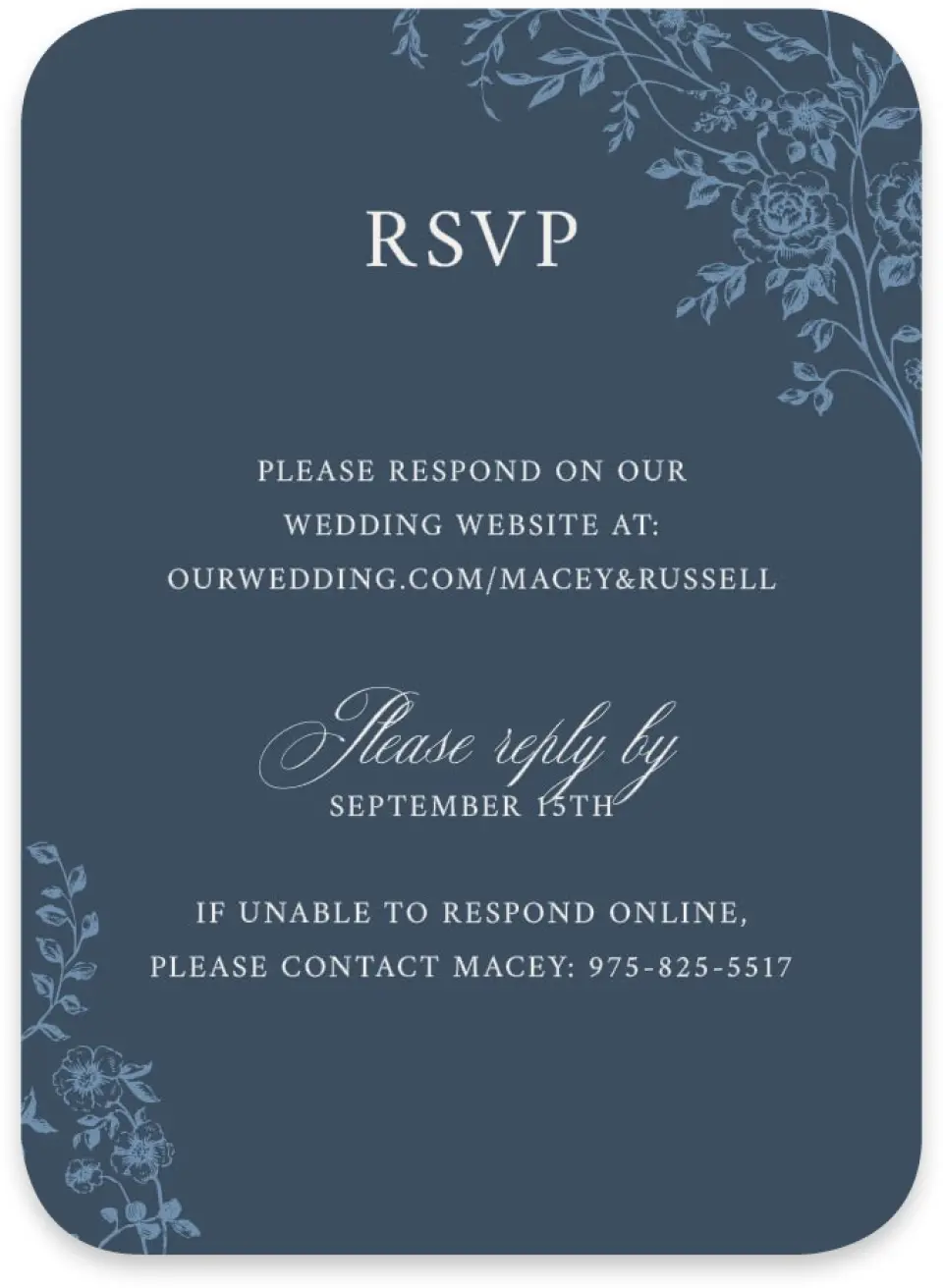 This is a 4½" x 3¼" Wedding Invitation RSVP Postcard called Vintage Reverie printed in full color on Luxe Satin paper