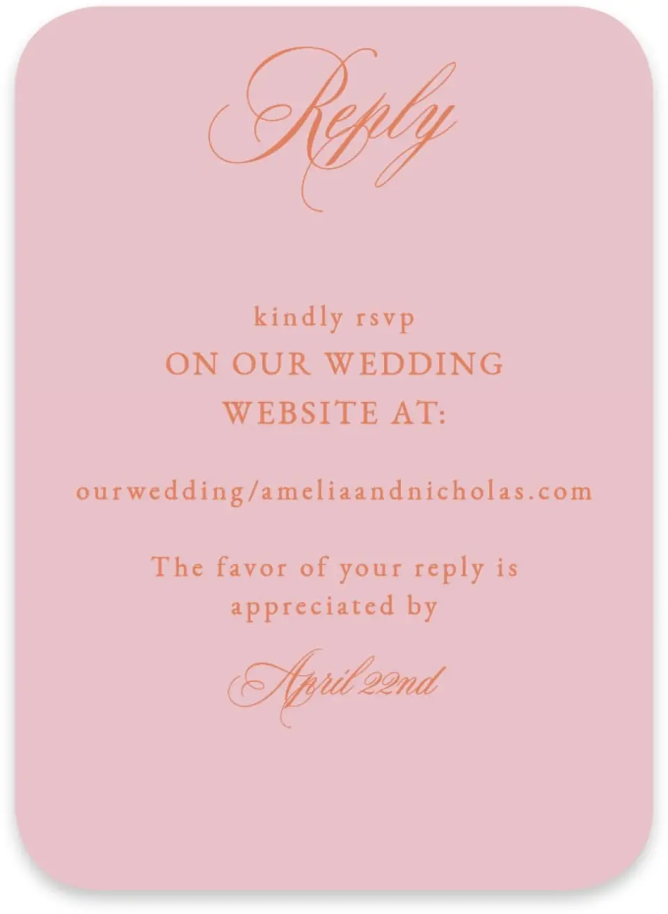 This is a 4½" x 3¼" Wedding Invitation RSVP Postcard called Forever Favorite printed in full color on Luxe Satin paper