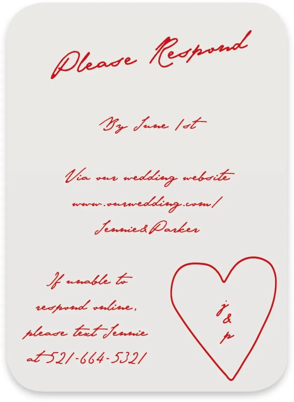 This is a 4½" x 3¼" Wedding Invitation RSVP Postcard called With All Our Love printed in full color on Luxe Satin paper