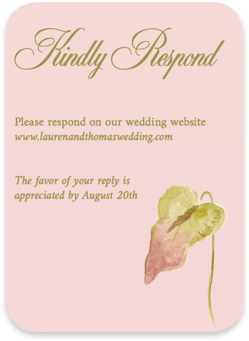 This is a 4½" x 3¼" Wedding Invitation RSVP Postcard called Paradise in Bloom printed in full color on Luxe Satin paper
