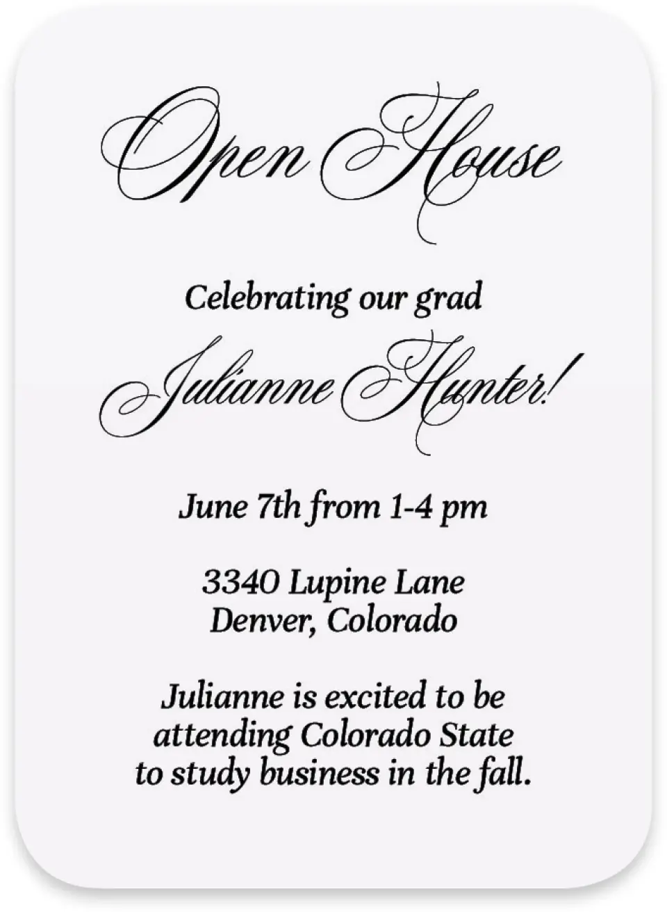 This is a 4½" x 3¼" Wedding Invitation RSVP Postcard called Elegant Grad printed in full color on Luxe Satin paper
