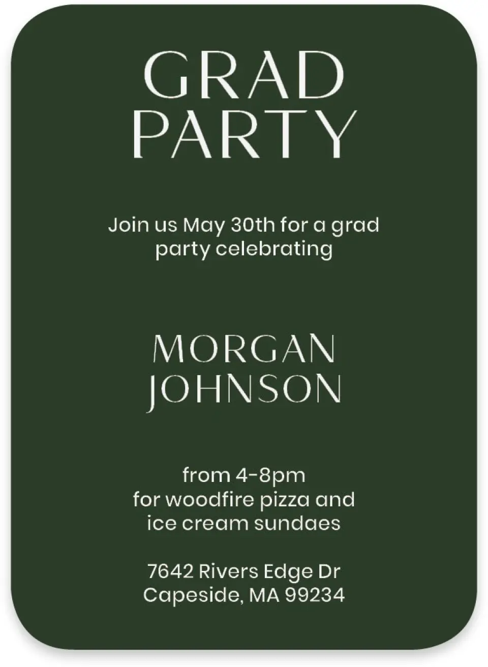 This is a 4½" x 3¼" Wedding Invitation RSVP Postcard called Spotlight Grad printed in full color on Luxe Satin paper