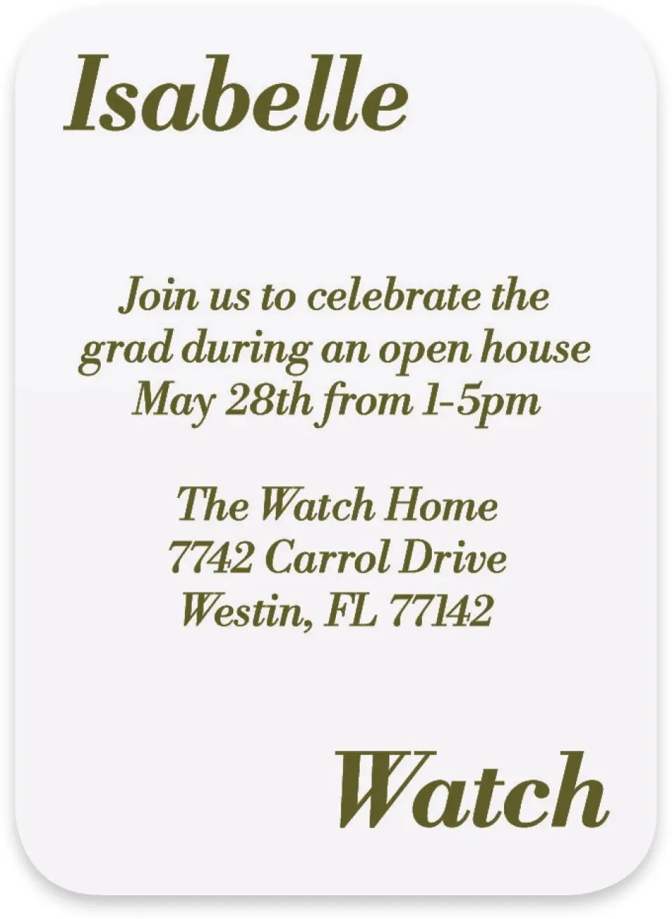 This is a 4½" x 3¼" Wedding Invitation RSVP Postcard called Grad Year printed in full color on Luxe Satin paper