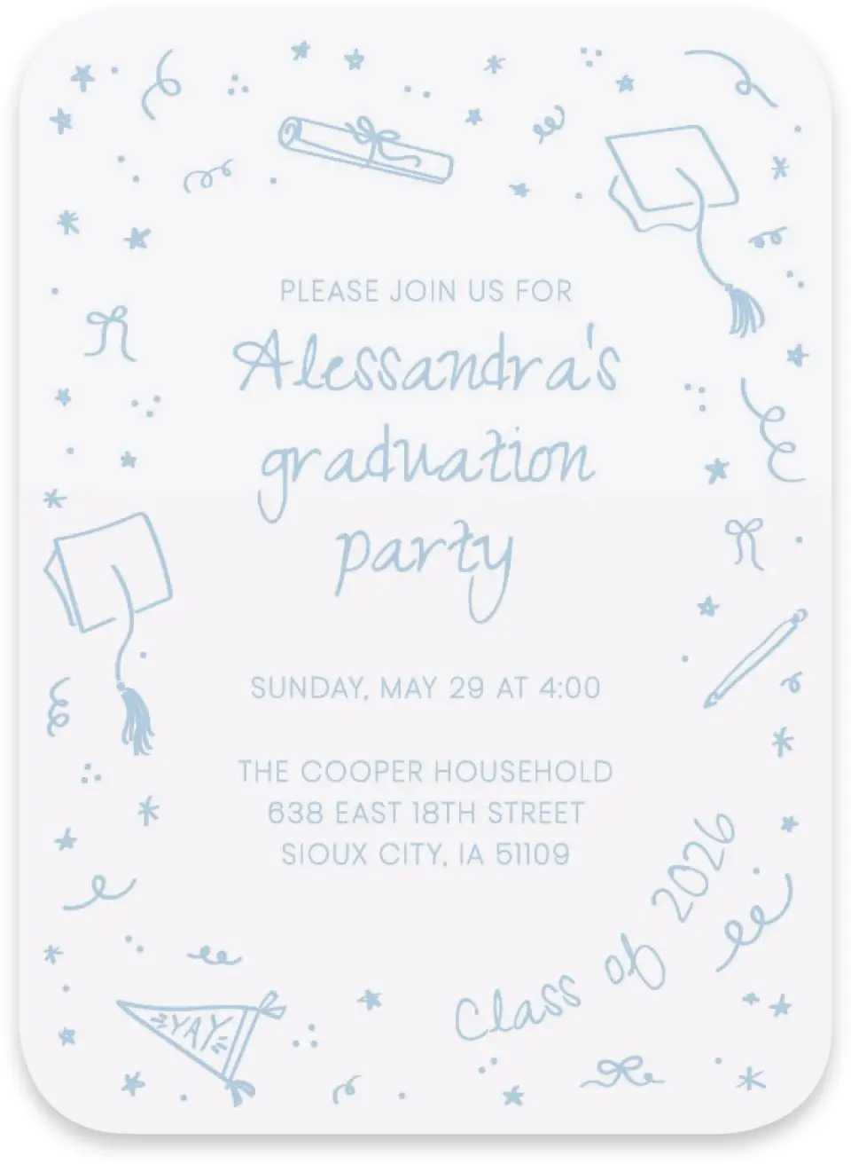 This is a 4½" x 3¼" Wedding Invitation RSVP Postcard called Doodles in the Margin printed in full color on Luxe Satin paper