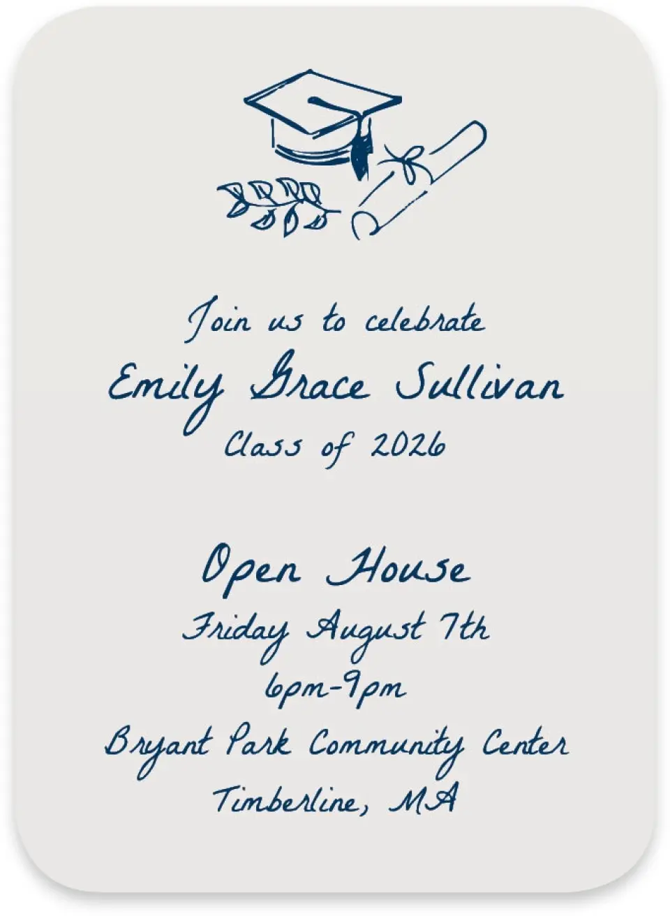 This is a 4½" x 3¼" Wedding Invitation RSVP Postcard called Whimsical Grad printed in full color on Luxe Satin paper