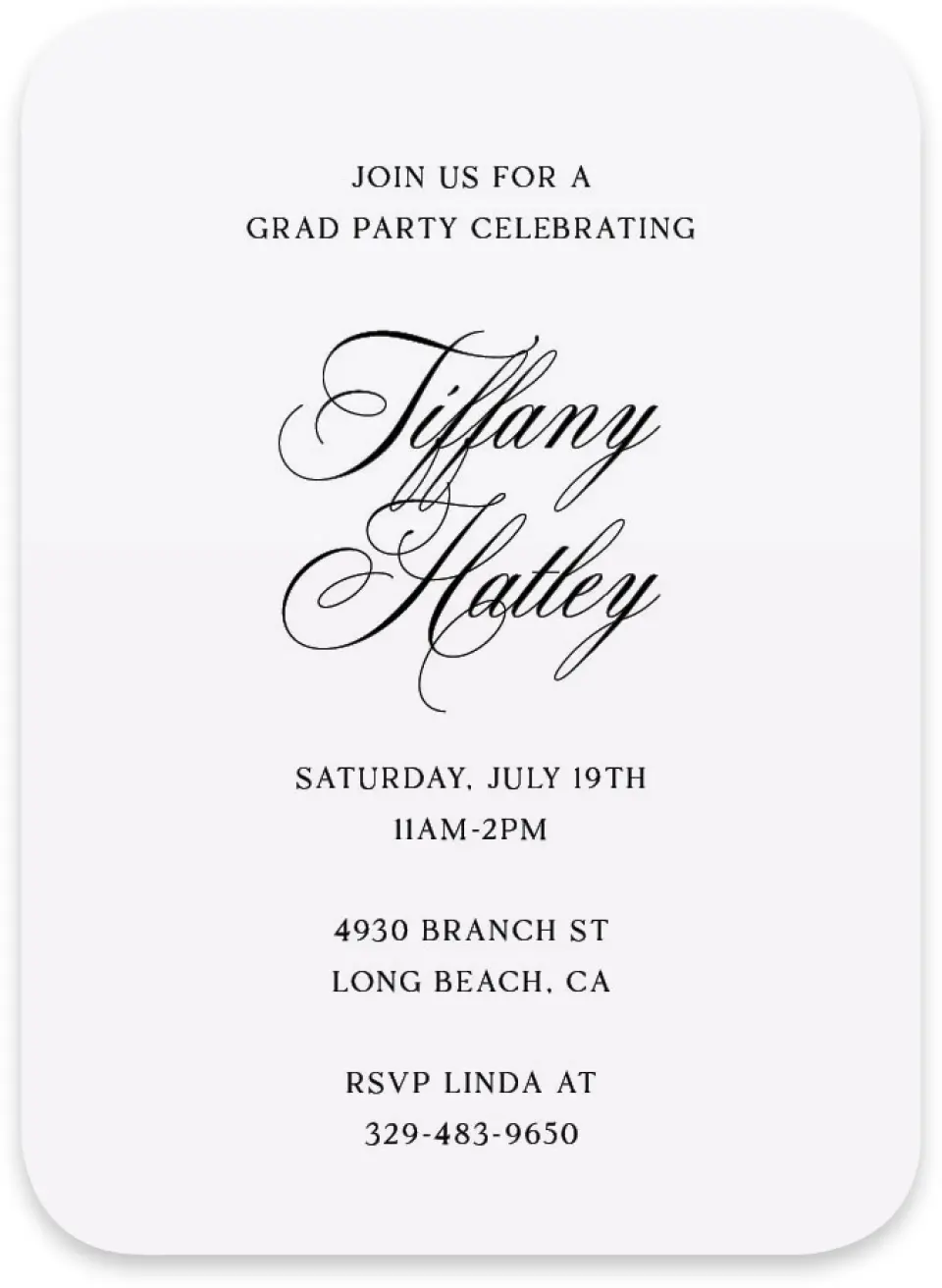 This is a 4½" x 3¼" Wedding Invitation RSVP Postcard called Graduate Script printed in full color on Luxe Satin paper