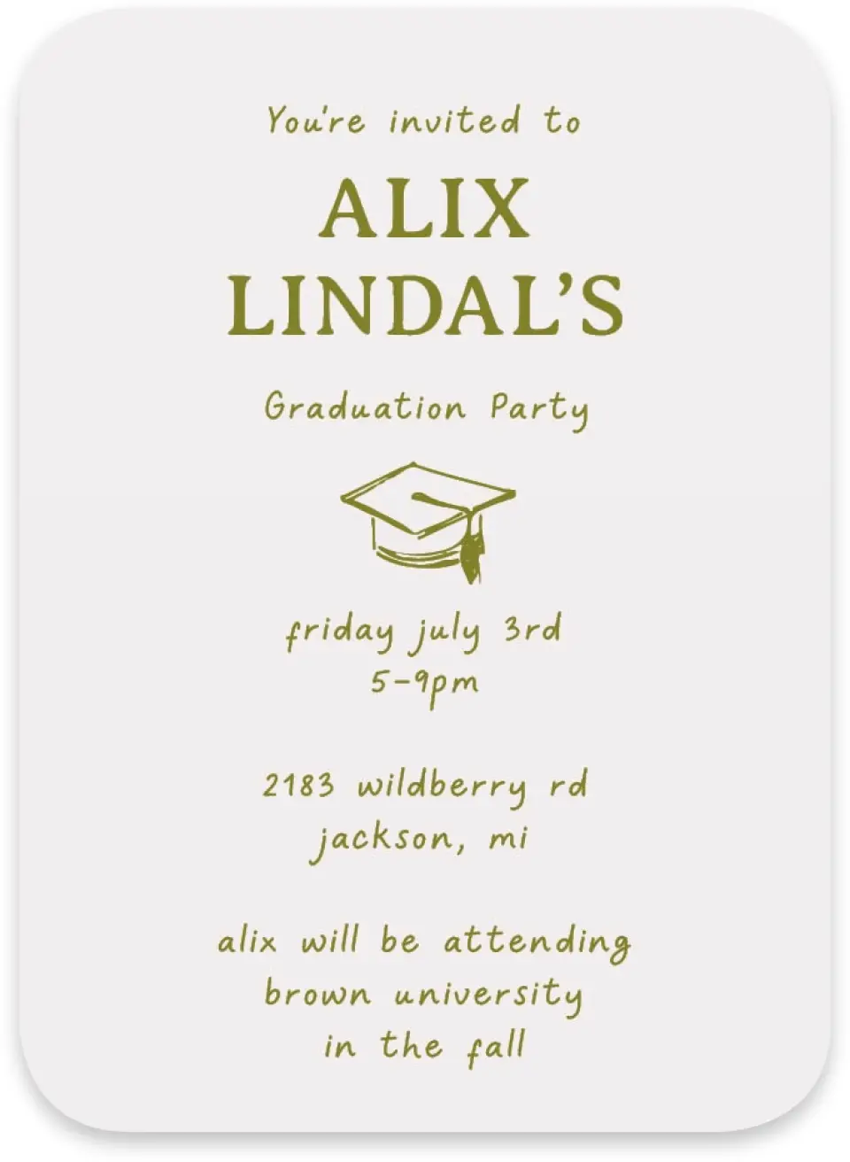 This is a 4½" x 3¼" Wedding Invitation RSVP Postcard called Grad Frame Art printed in full color on Luxe Satin paper