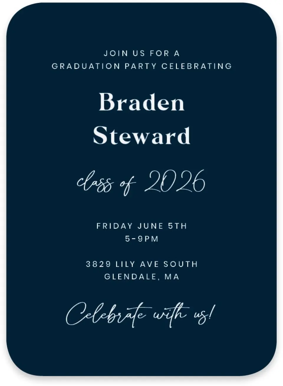 This is a 4½" x 3¼" Wedding Invitation RSVP Postcard called Sporty Grad printed in full color on Luxe Satin paper