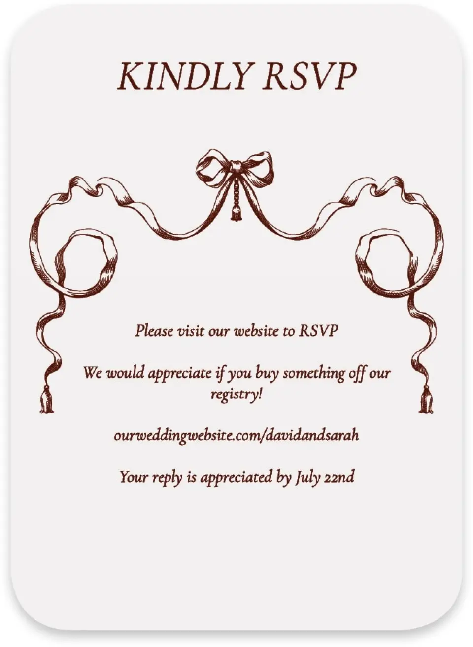 This is a 4½" x 3¼" Wedding Invitation RSVP Postcard called Trimmed Lace printed in full color with Gold foil on Luxe Satin paper