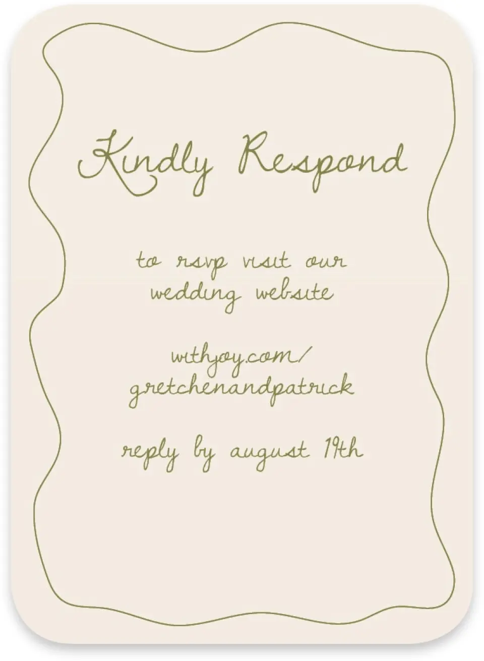 This is a 4½" x 3¼" Wedding Invitation RSVP Postcard called Soft Garden Vows printed in full color with Gold foil on Luxe Satin paper