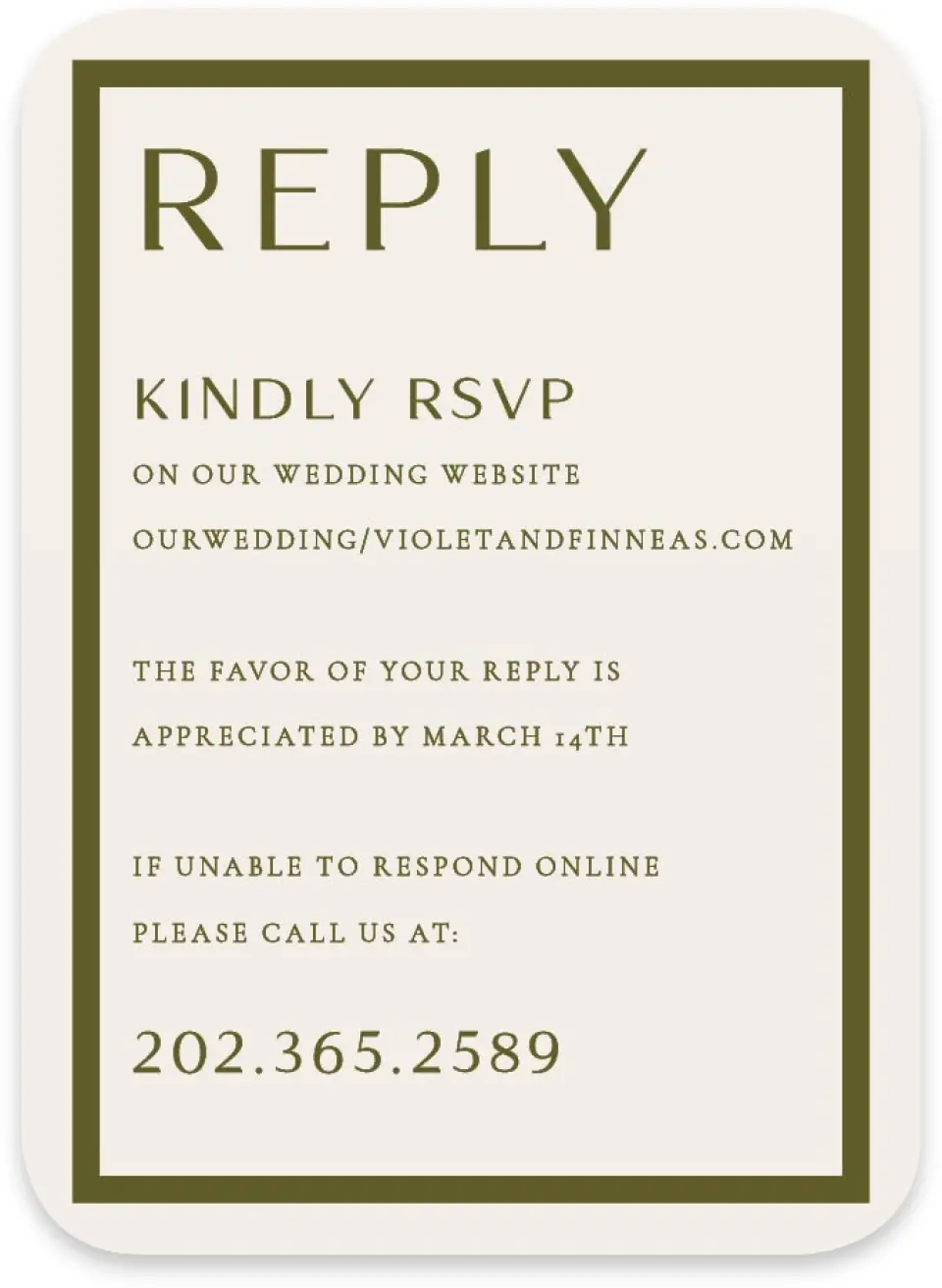 This is a 4½" x 3¼" Wedding Invitation RSVP Postcard called Delicate Love printed in full color with Gold foil on Luxe Satin paper