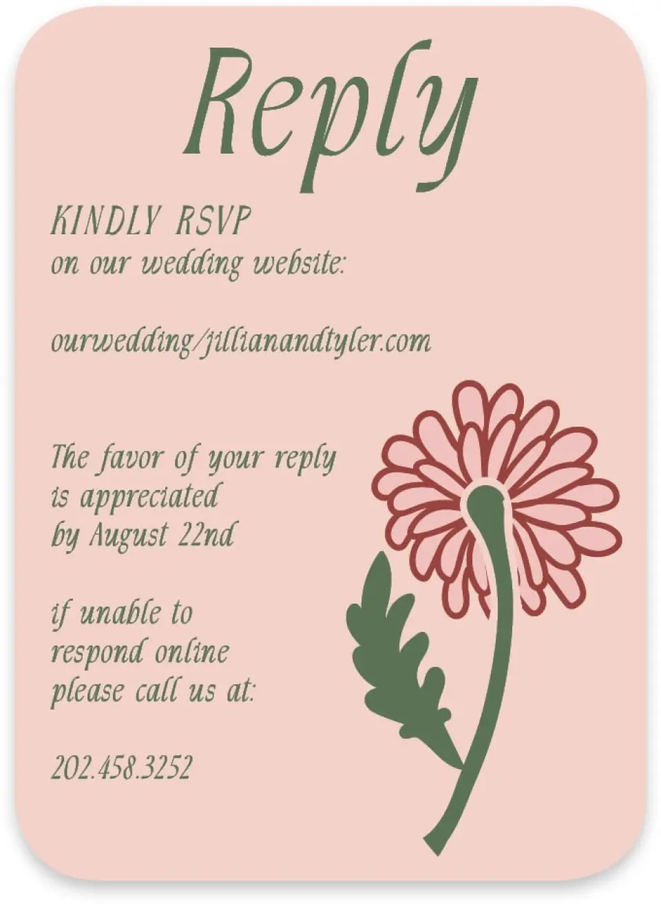 This is a 4½" x 3¼" Wedding Invitation RSVP Postcard called Regal Garden printed in full color with Gold foil on Luxe Satin paper