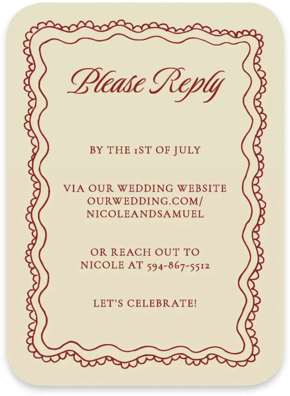 This is a 4½" x 3¼" Wedding Invitation RSVP Postcard called Bloom & Crest printed in full color with Gold foil on Luxe Satin paper