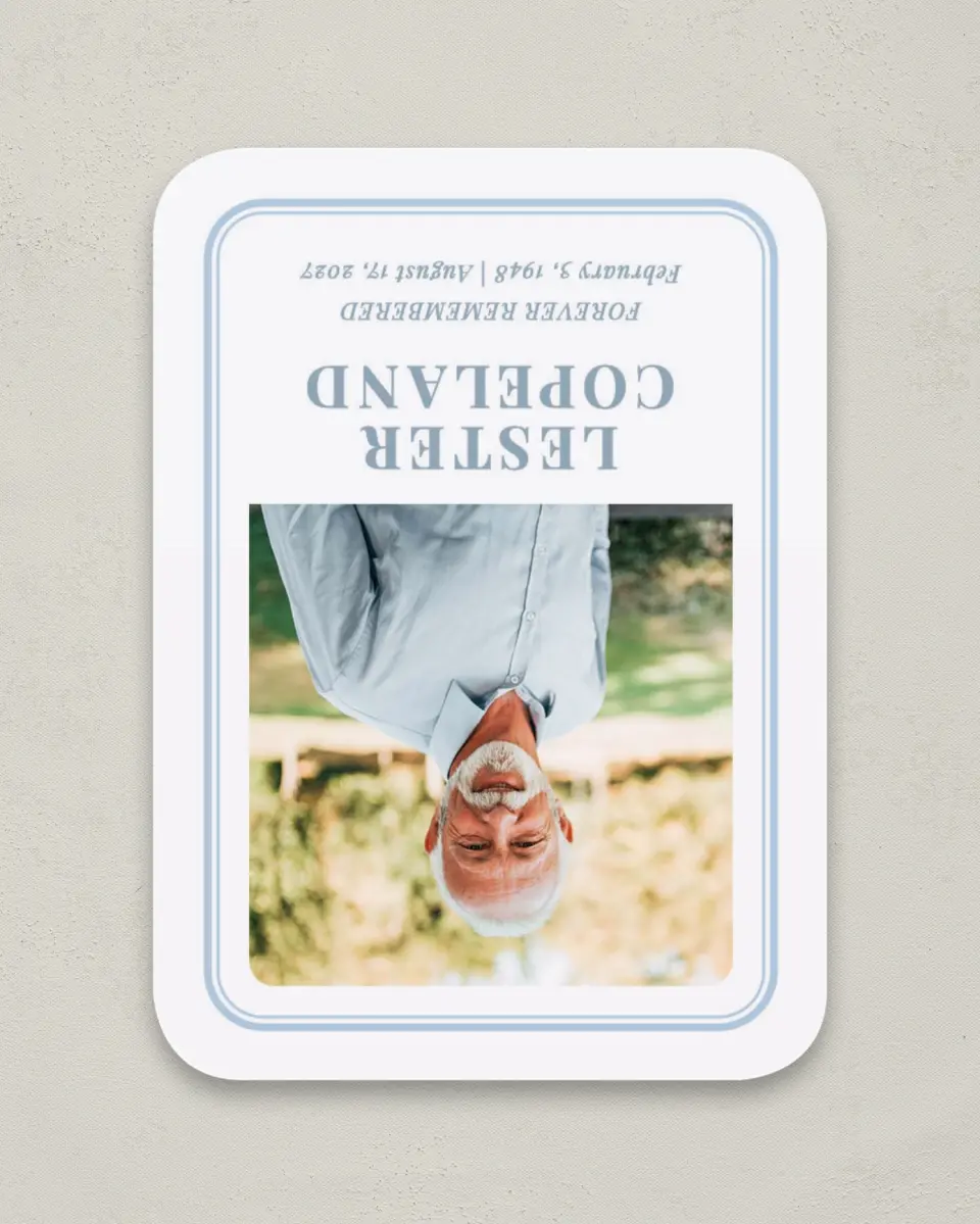 This is a 4½" x 3¼" Memorial Card called Forever in Frame printed in full color on Luxe Satin paper