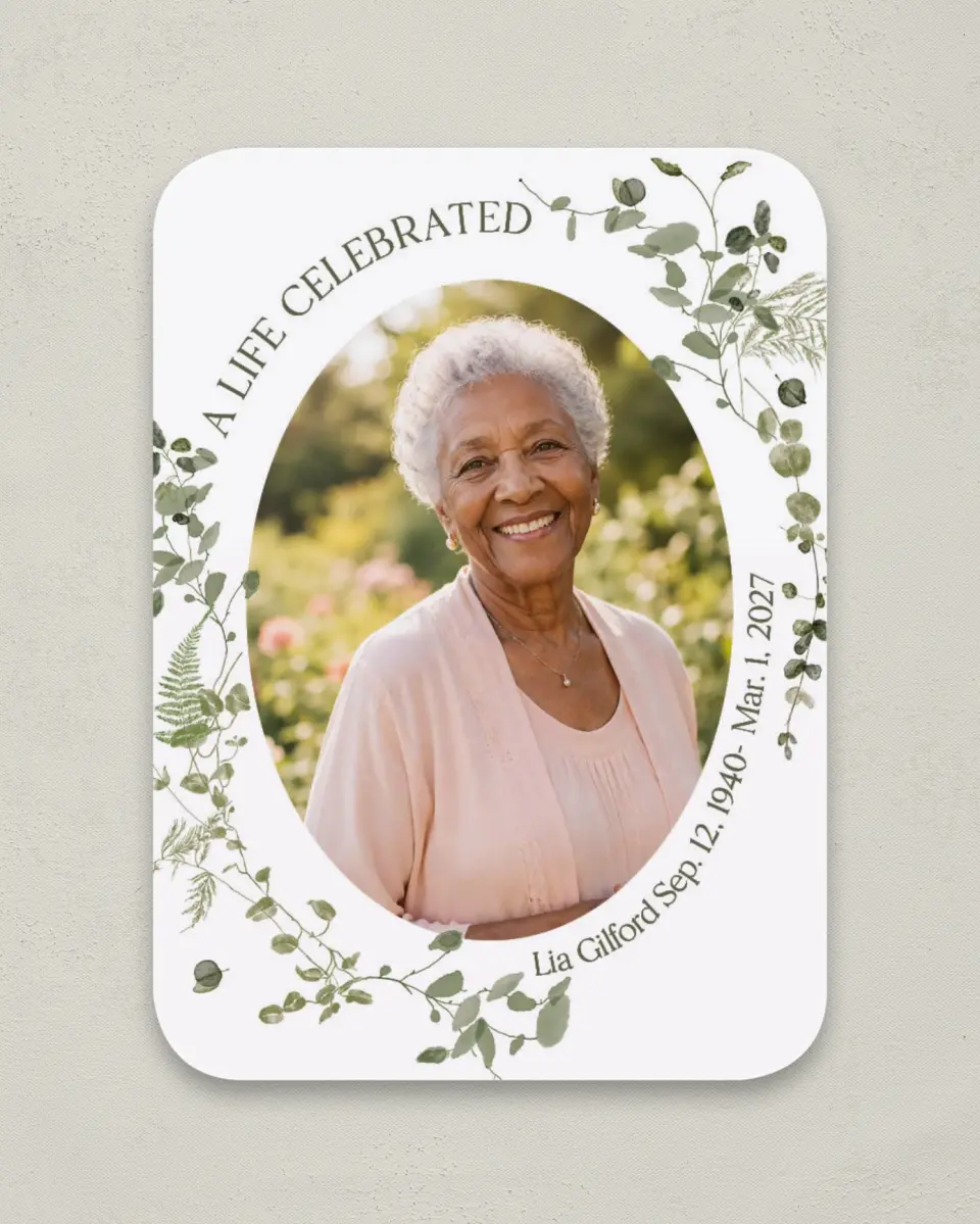 This is a 4½" x 3¼" Memorial Card called Life Legacy printed in full color on Luxe Satin paper