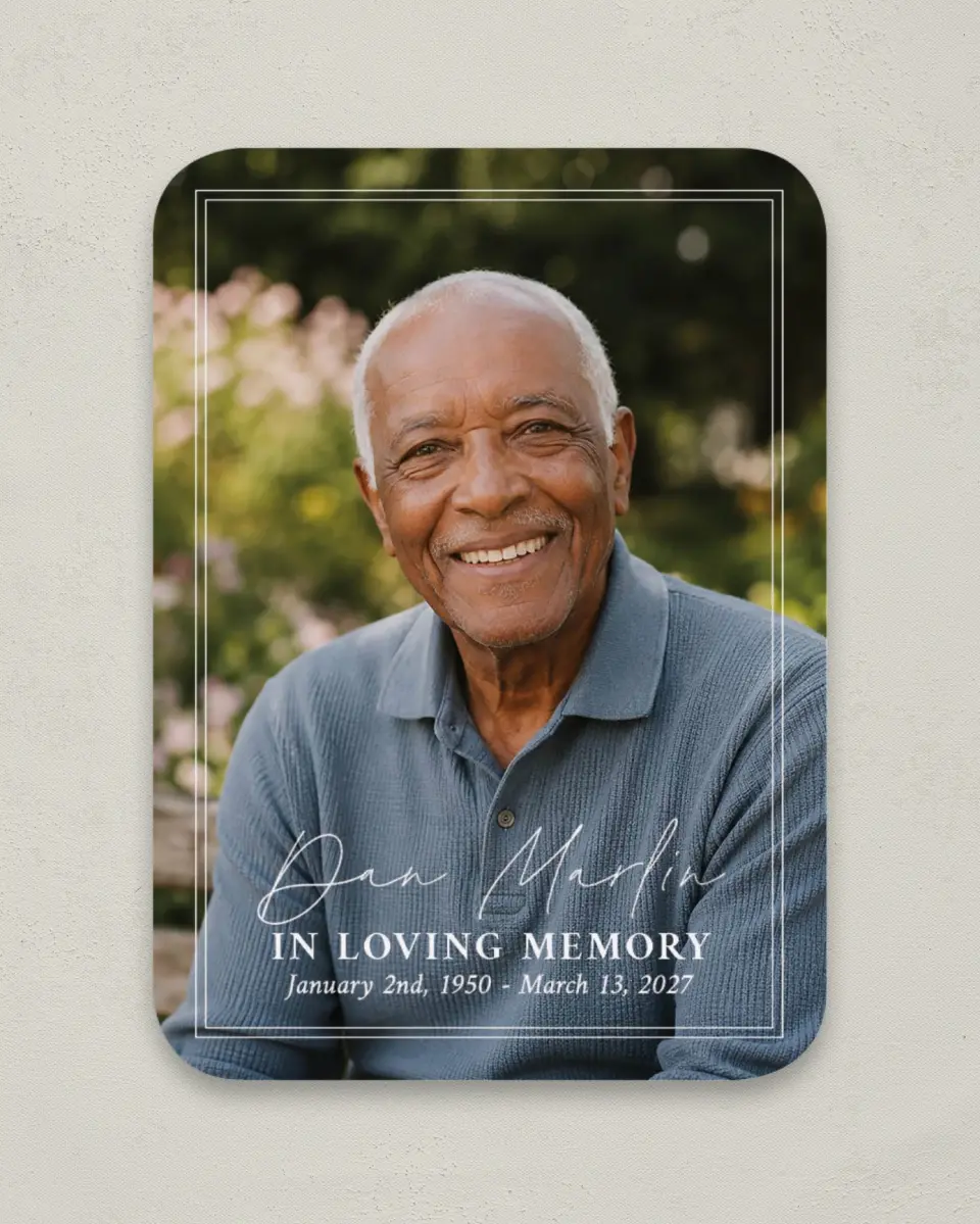 This is a 4½" x 3¼" Memorial Card called In Memory printed in full color on Luxe Satin paper