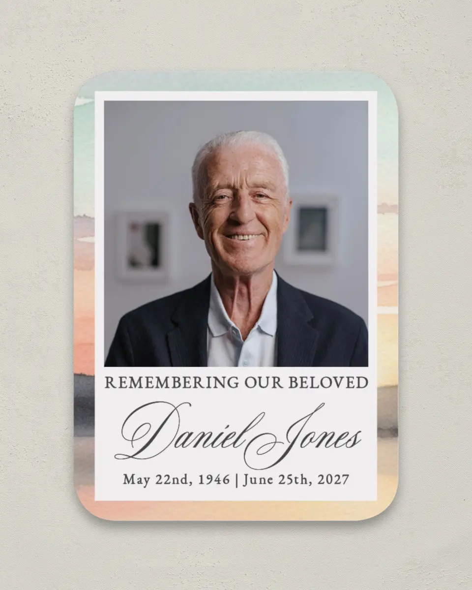 This is a 4½" x 3¼" Memorial Card called Our Beloved printed in full color on Luxe Satin paper