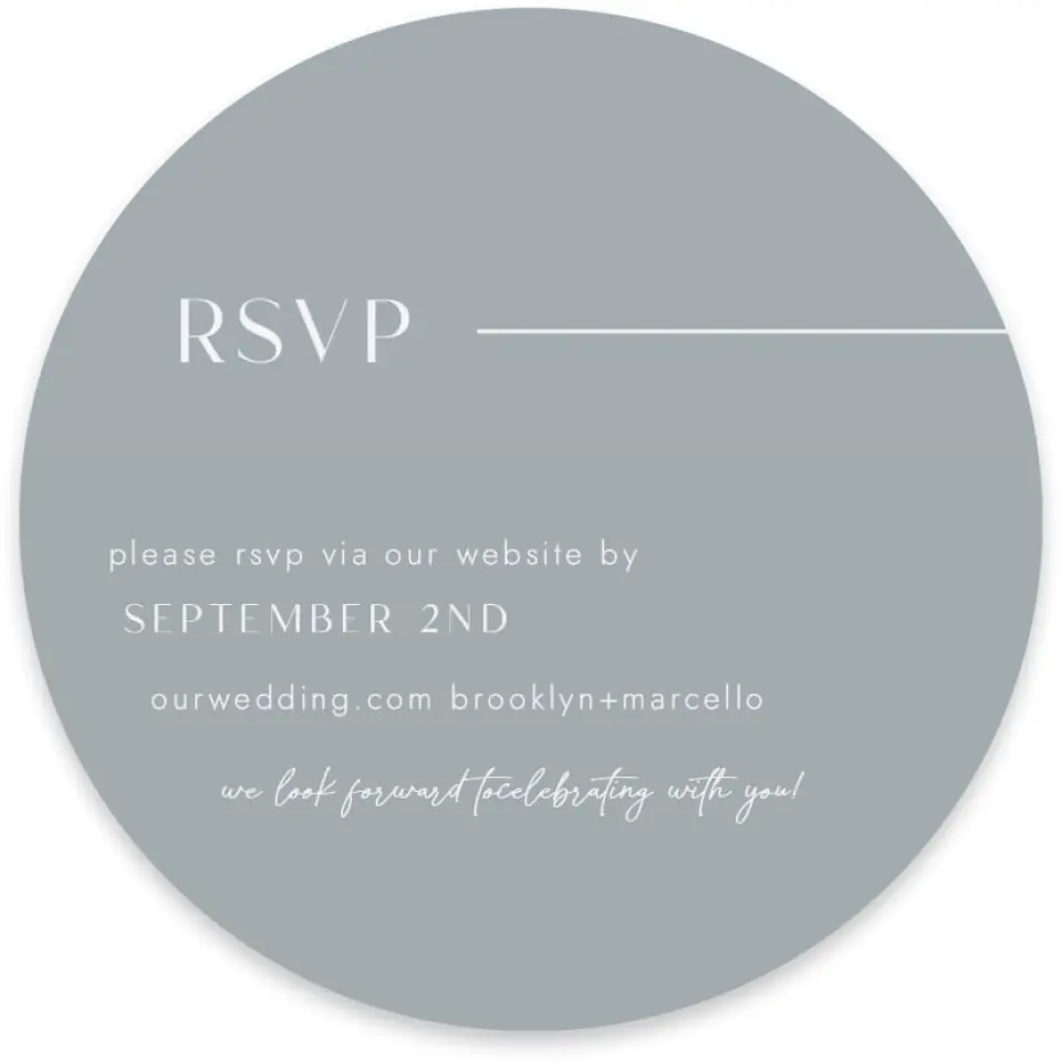 This is a 4" x 4" Wedding Invitation RSVP Postcard called The Brooklyn printed in full color on Luxe Satin paper