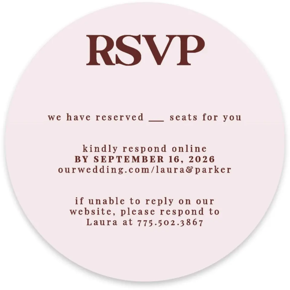 This is a 4" x 4" Wedding Invitation RSVP Postcard called The Laura printed in full color on Luxe Satin paper