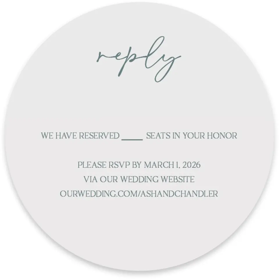 This is a 4" x 4" Wedding Invitation RSVP Postcard called The Ashlynn printed in full color on Luxe Satin paper