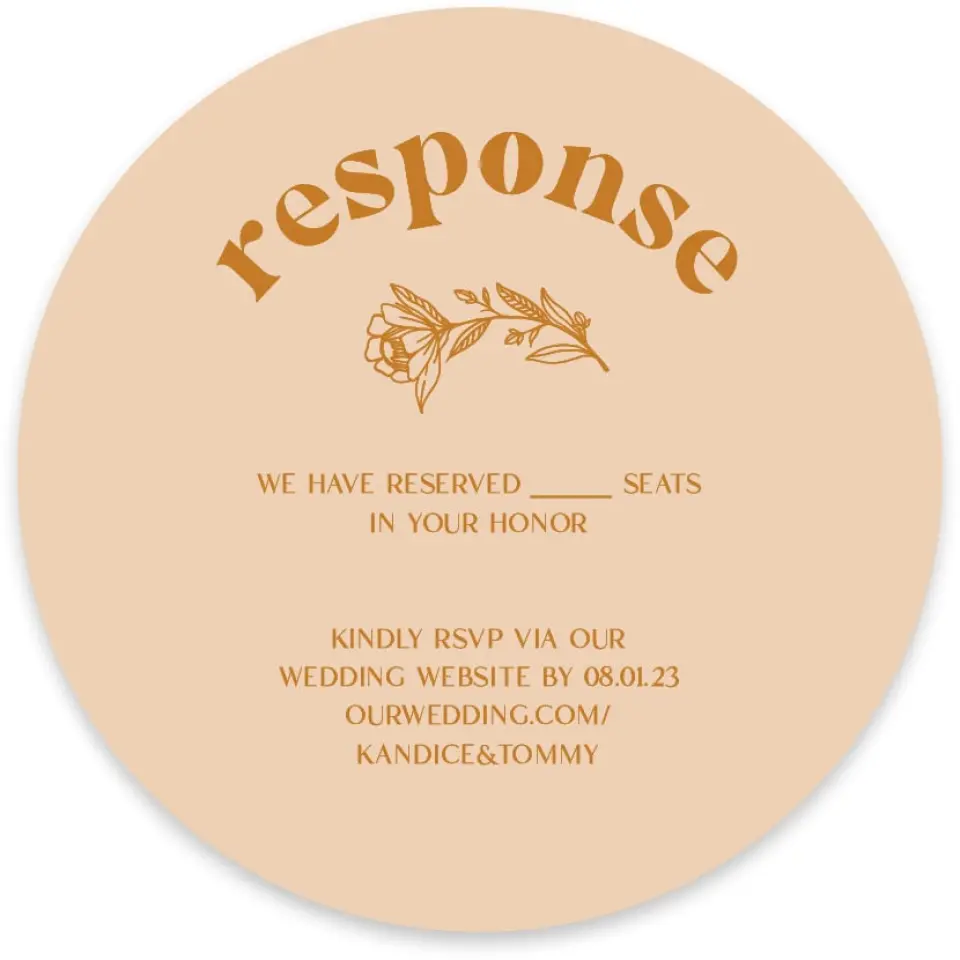 This is a 4" x 4" Wedding Invitation RSVP Postcard called The Kandice printed in full color on Luxe Satin paper