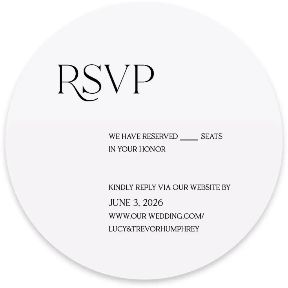 This is a 4" x 4" Wedding Invitation RSVP Postcard called The Lucy printed in full color on Luxe Satin paper