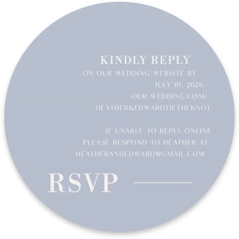 This is a 4" x 4" Wedding Invitation RSVP Postcard called The Heather printed in full color on Luxe Satin paper