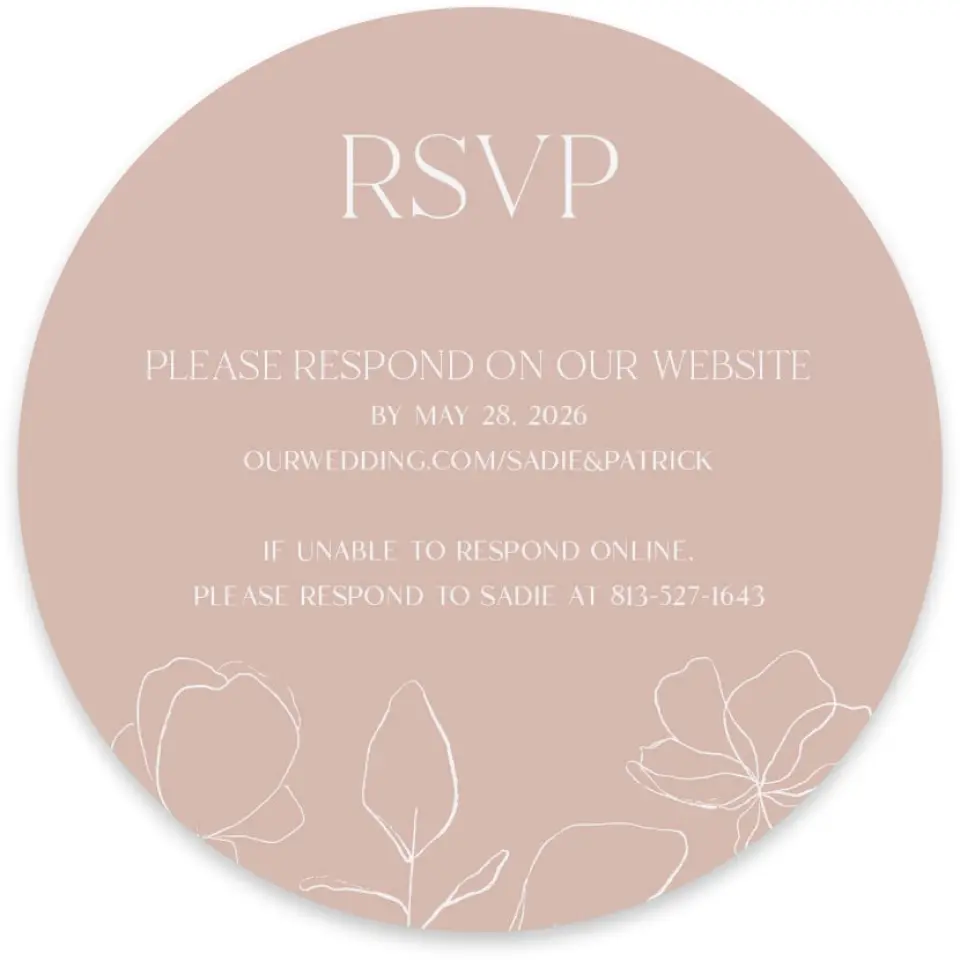 This is a 4" x 4" Wedding Invitation RSVP Postcard called The Sadie printed in full color on Luxe Satin paper