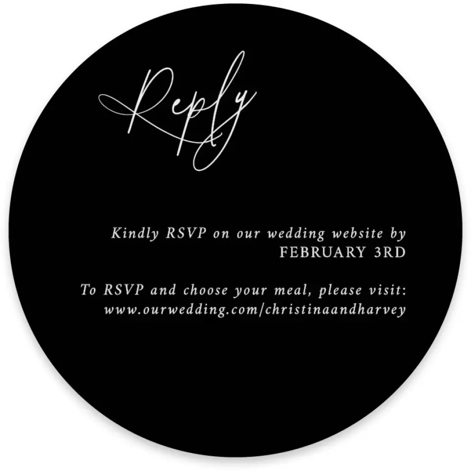 This is a 4" x 4" Wedding Invitation RSVP Postcard called The Christina printed in full color on Luxe Satin paper