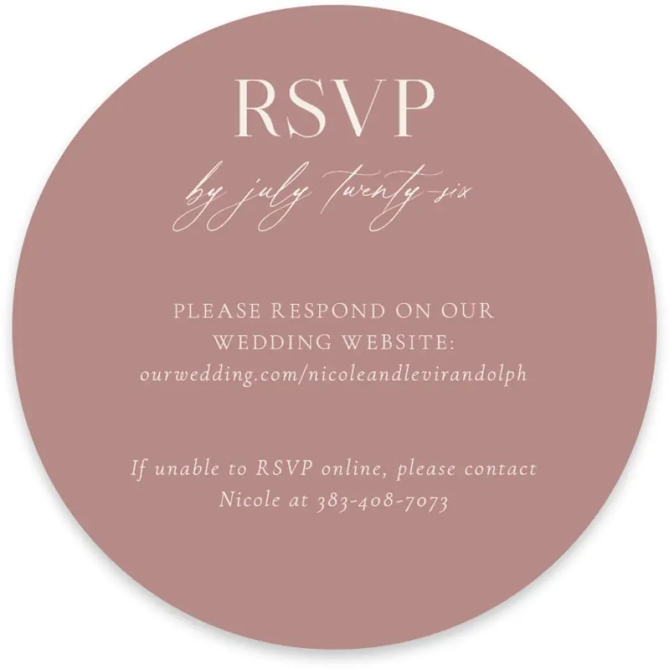 This is a 4" x 4" Wedding Invitation RSVP Postcard called The Nicole printed in full color on Luxe Satin paper