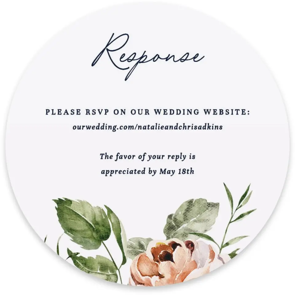 This is a 4" x 4" Wedding Invitation RSVP Postcard called The Natalie printed in full color on Luxe Satin paper