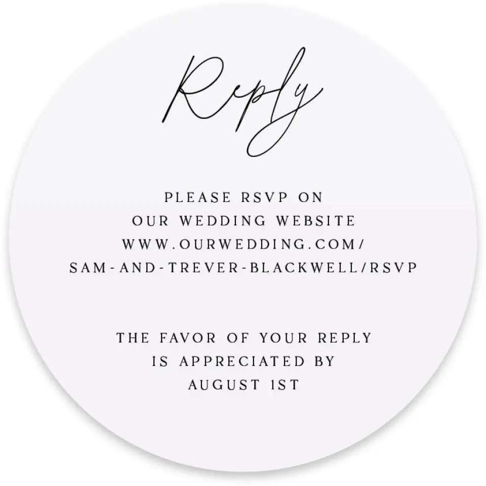 This is a 4" x 4" Wedding Invitation RSVP Postcard called The Samantha printed in full color on Luxe Satin paper