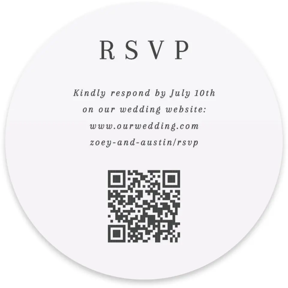 This is a 4" x 4" Wedding Invitation RSVP Postcard called The Zoey printed in full color on Luxe Satin paper