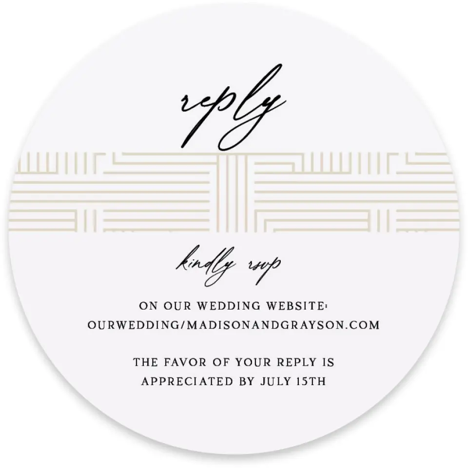 This is a 4" x 4" Wedding Invitation RSVP Postcard called Love Maze printed in full color with Gold foil on Luxe Satin paper