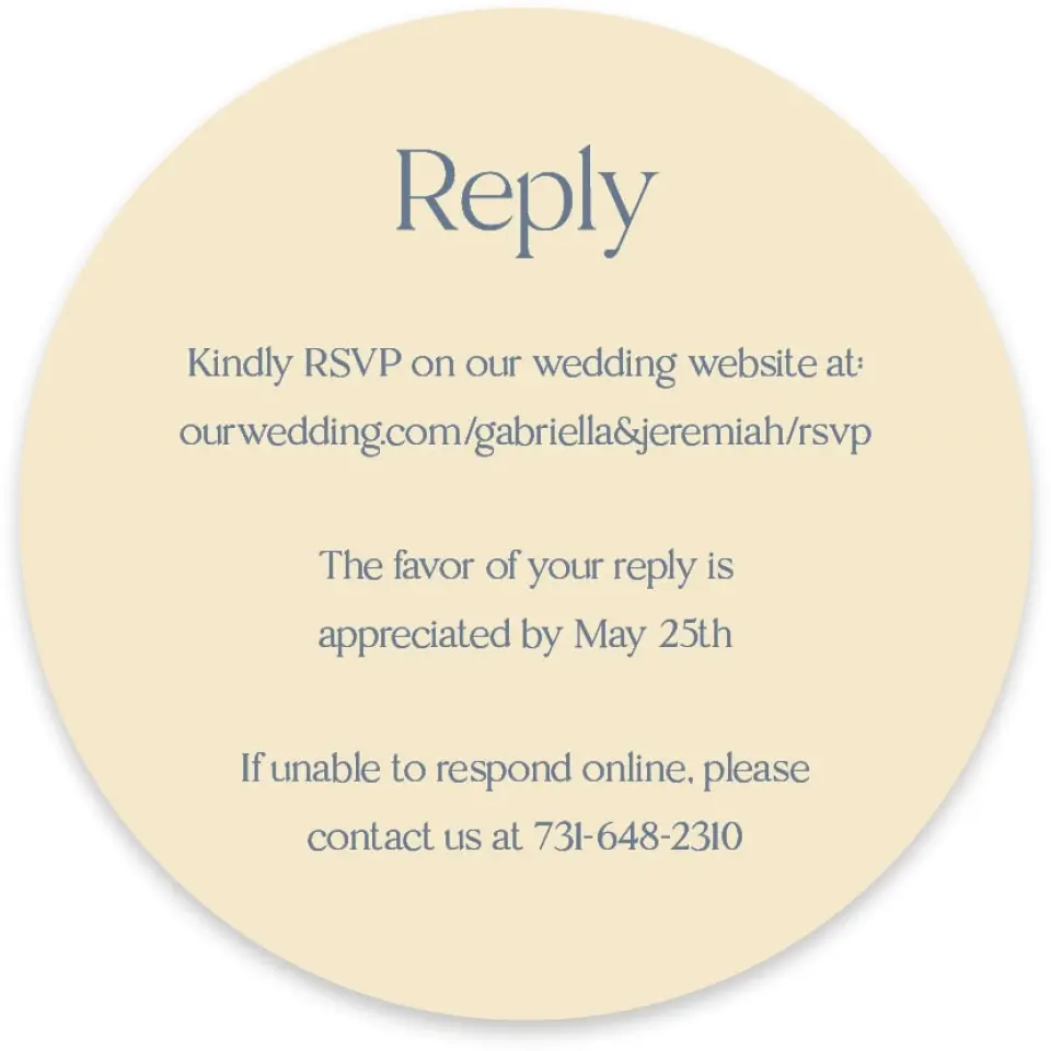 This is a 4" x 4" Wedding Invitation RSVP Postcard called The Gabriella printed in full color on Luxe Satin paper
