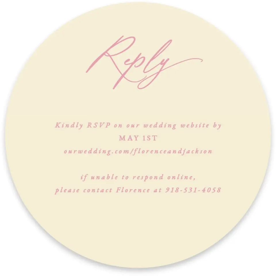 This is a 4" x 4" Wedding Invitation RSVP Postcard called The Florence printed in full color on Luxe Satin paper