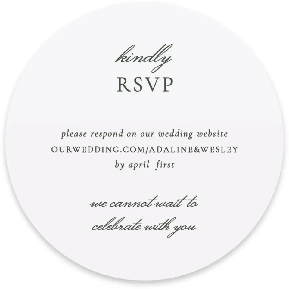 This is a 4" x 4" Wedding Invitation RSVP Postcard called The Adaline printed in full color on Luxe Satin paper