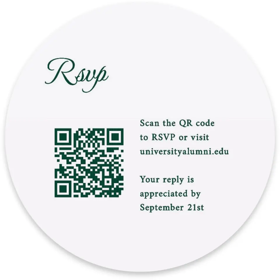 This is a 4" x 4" Wedding Invitation RSVP Postcard called Lasting Legacy printed in full color on Luxe Satin paper