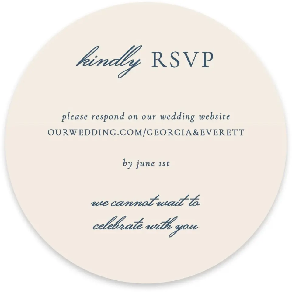 This is a 4" x 4" Wedding Invitation RSVP Postcard called The Georgia printed in full color on Luxe Satin paper