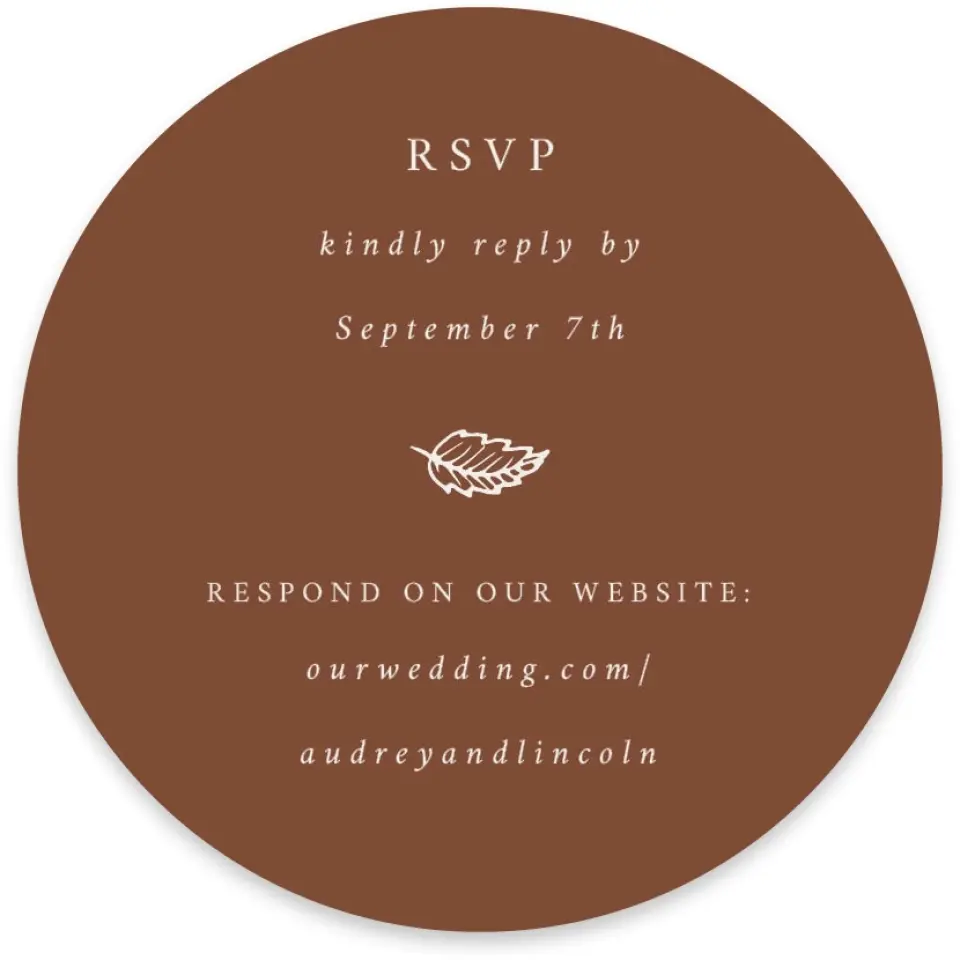 This is a 4" x 4" Wedding Invitation RSVP Postcard called Autumn Vow printed in full color on Luxe Satin paper