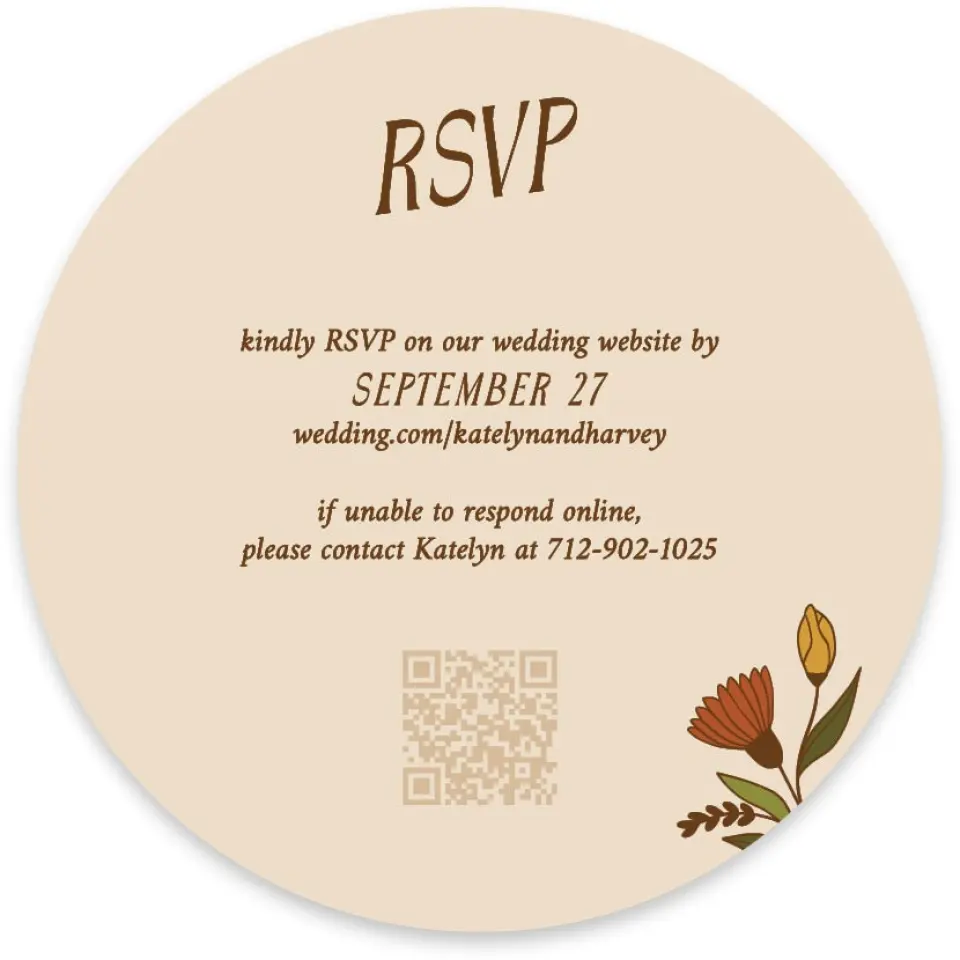 This is a 4" x 4" Wedding Invitation RSVP Postcard called Wild + Bright printed in full color on Luxe Satin paper