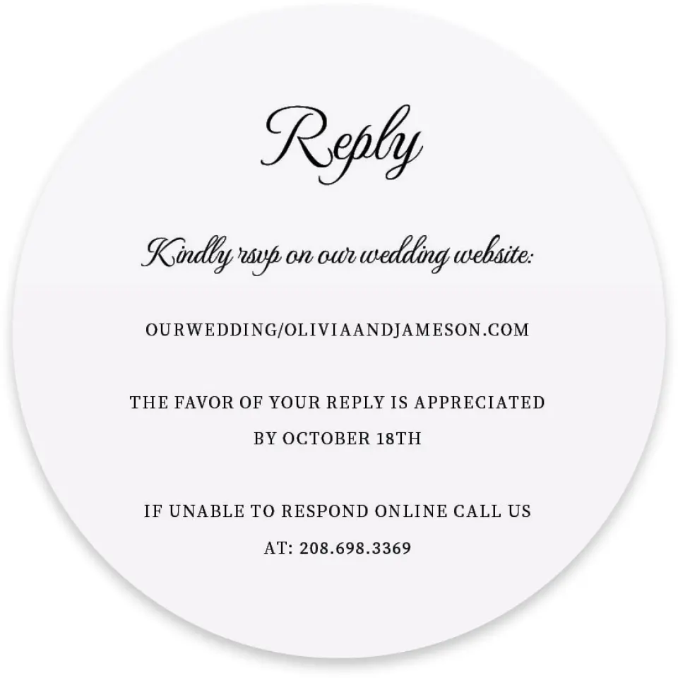 This is a 4" x 4" Wedding Invitation RSVP Postcard called Scarsdale printed in full color on Luxe Satin paper