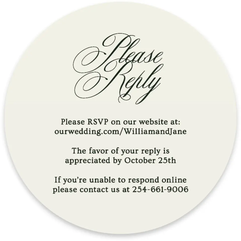 This is a 4" x 4" Wedding Invitation RSVP Postcard called Hillsborough printed in full color on Luxe Satin paper