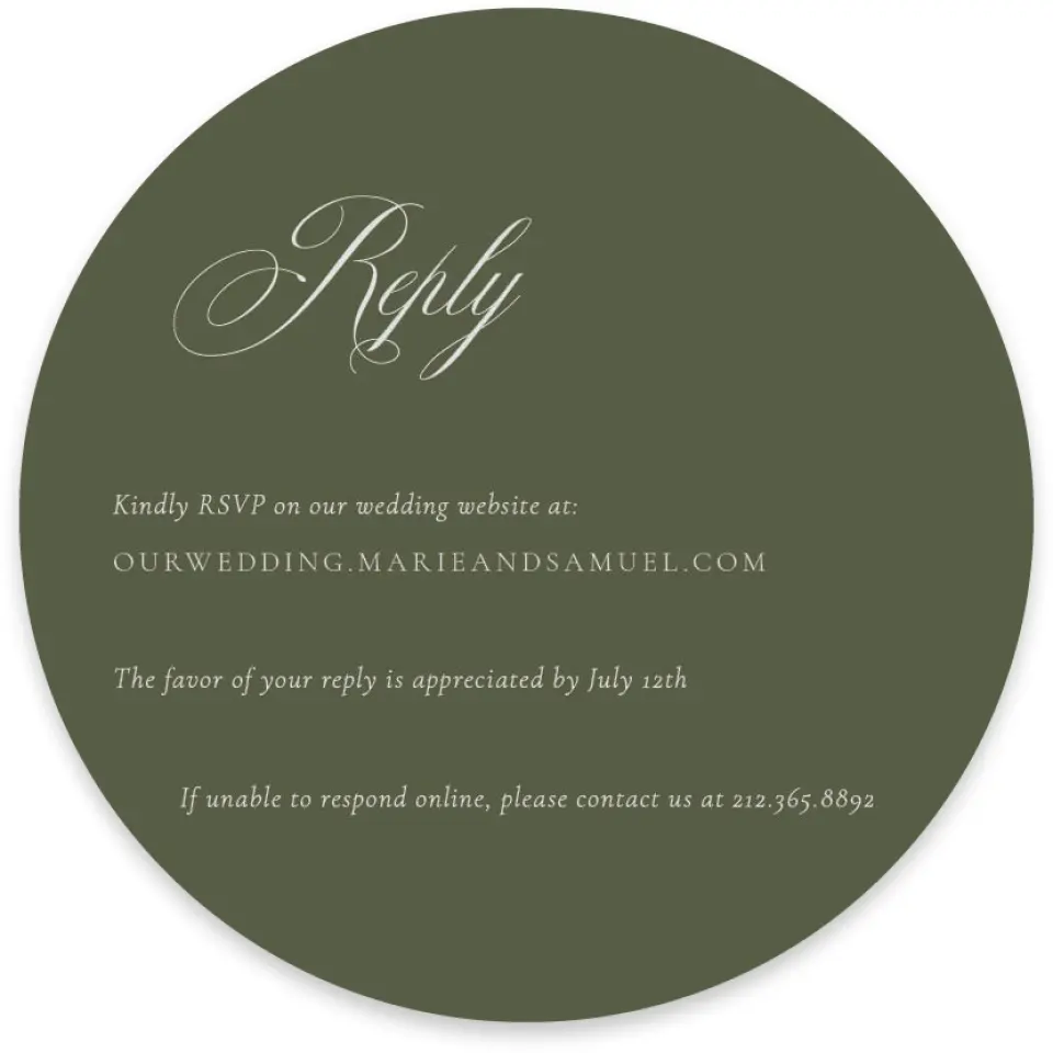 This is a 4" x 4" Wedding Invitation RSVP Postcard called Foxfire printed in full color on Luxe Satin paper