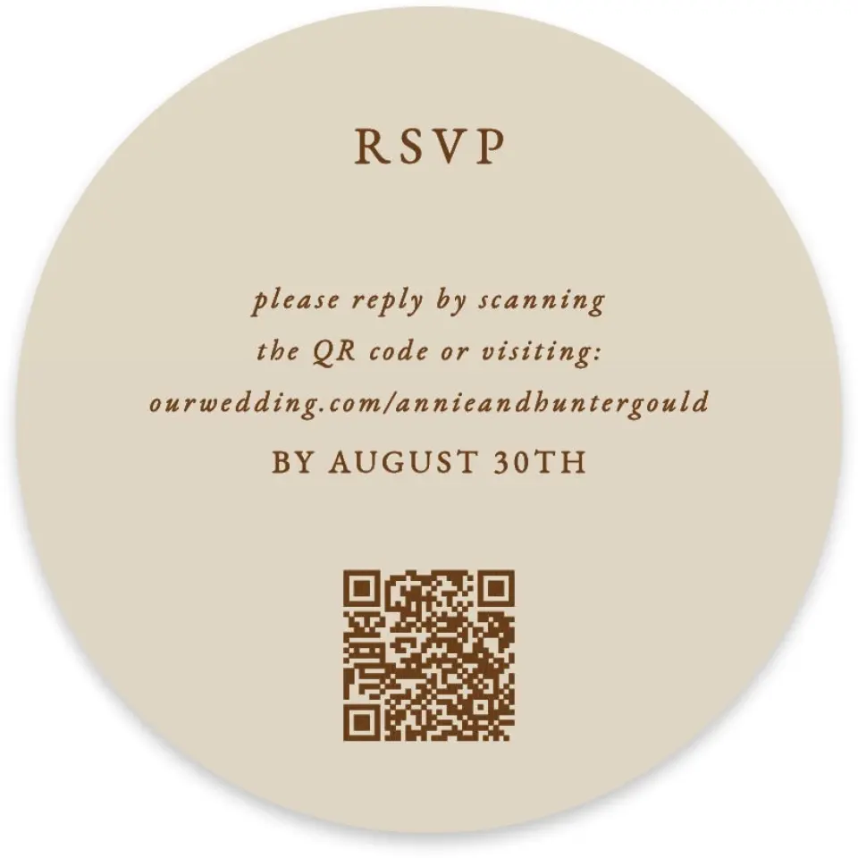 This is a 4" x 4" Wedding Invitation RSVP Postcard called Cedarhill Crossing printed in full color on Luxe Satin paper