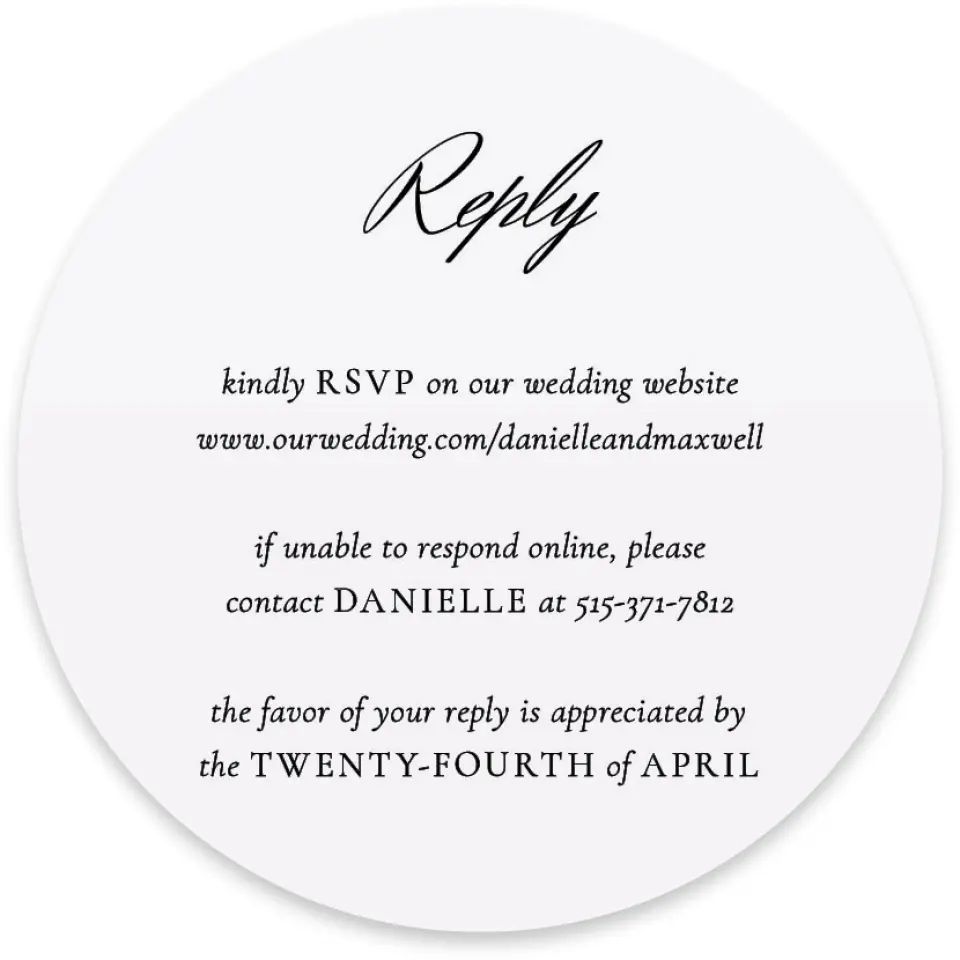 This is a 4" x 4" Wedding Invitation RSVP Postcard called Commonwealth Club printed in full color with Rose Gold foil on Luxe Satin paper