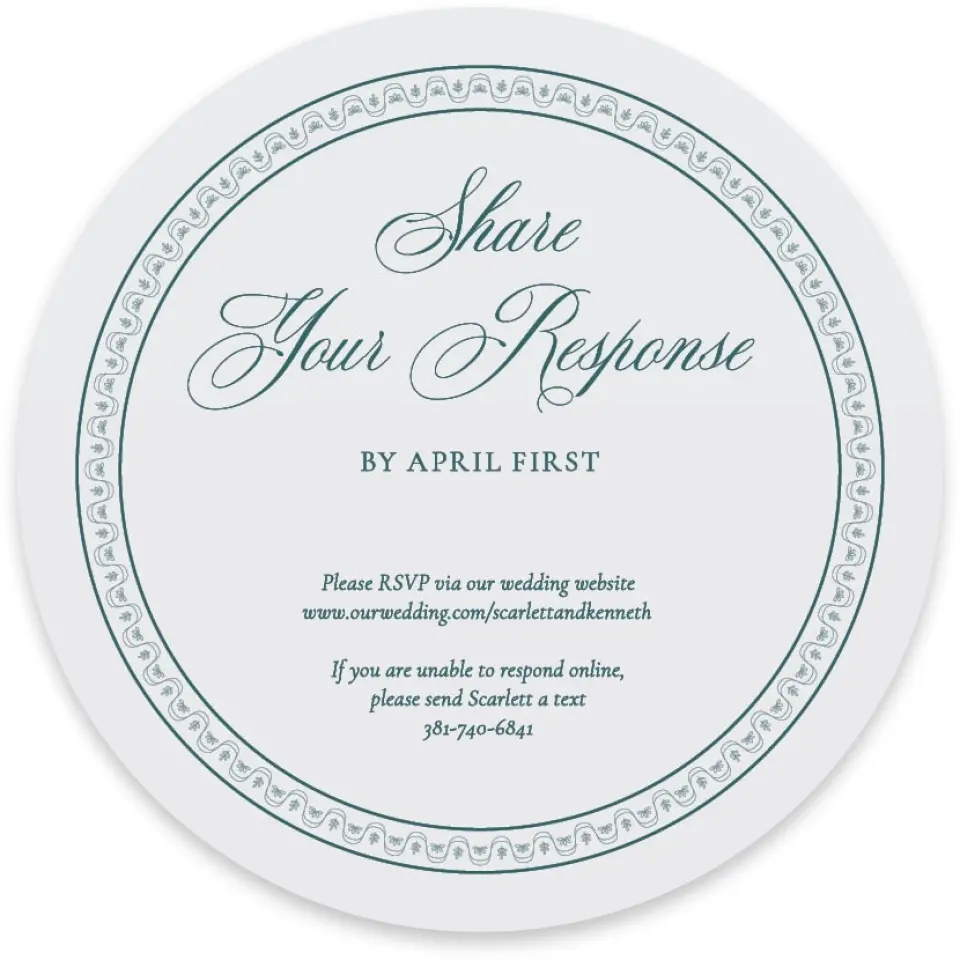 This is a 4" x 4" Wedding Invitation RSVP Postcard called Delicate Vintage printed in full color on Luxe Satin paper