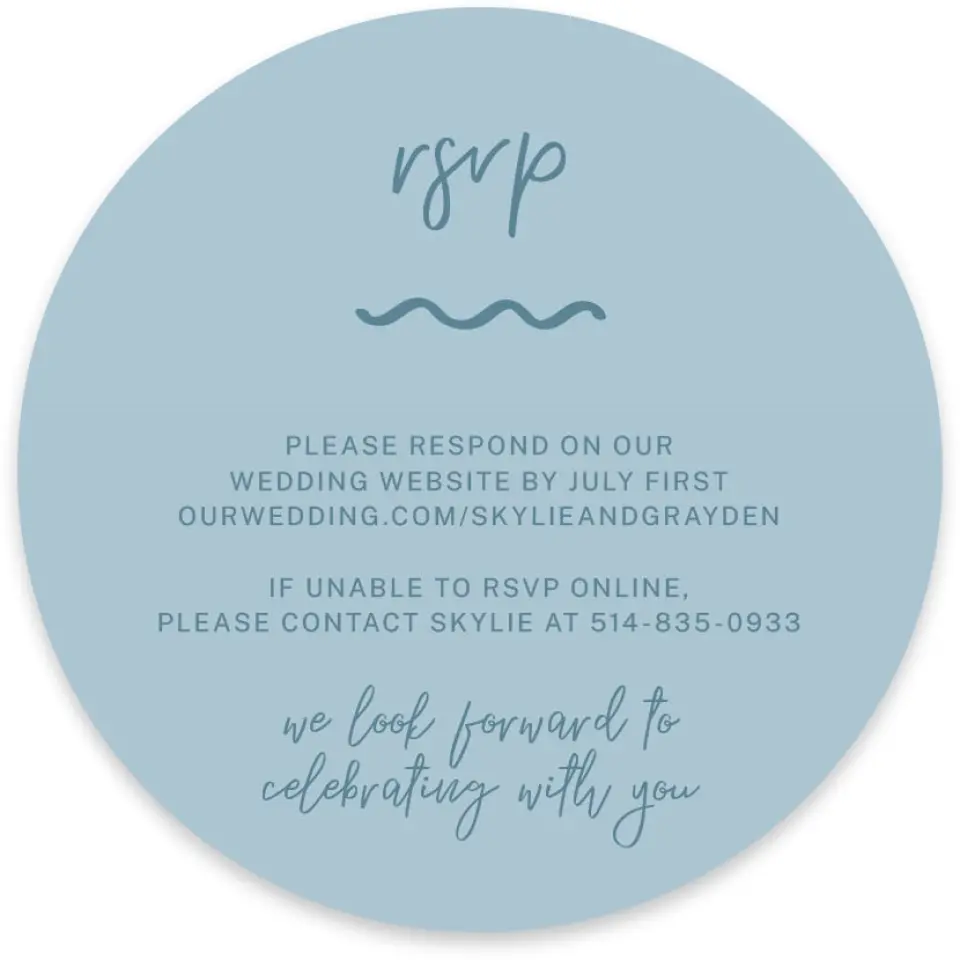 This is a 4" x 4" Wedding Invitation RSVP Postcard called I Hear Wedding Shells printed in full color on Luxe Satin paper